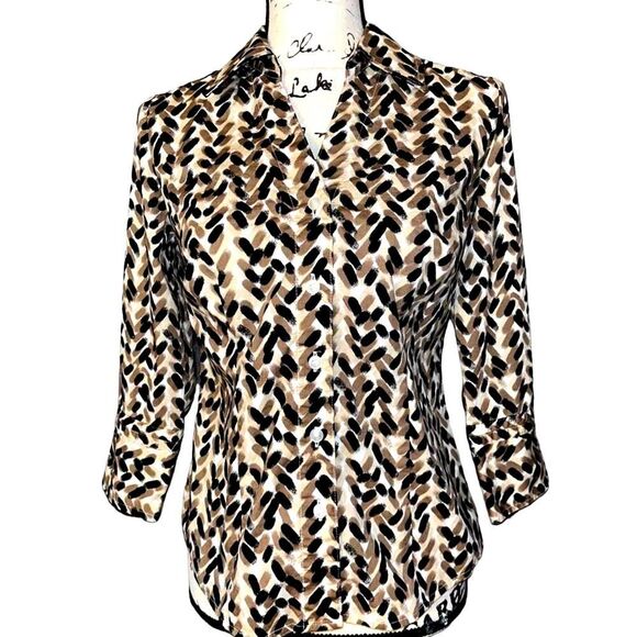 Alfani black, tan & white collared button down 4 - Picture 1 of 8
